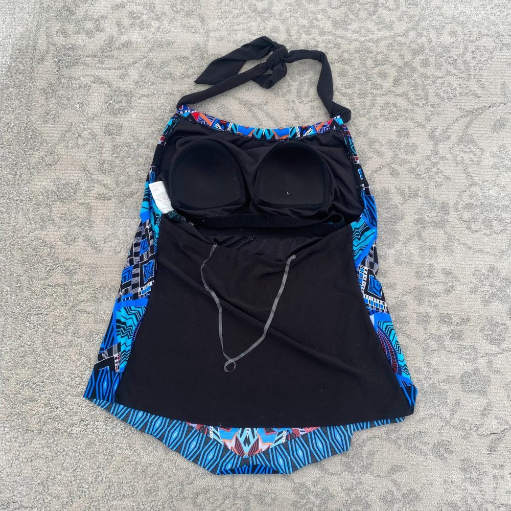 Aqua Green Blue Geometric Tankini Top Size Small Halter NWT - Picture 5 of 10